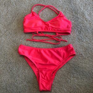 Bright Pink Bikini with Strappy Top & Cheeky Bottoms